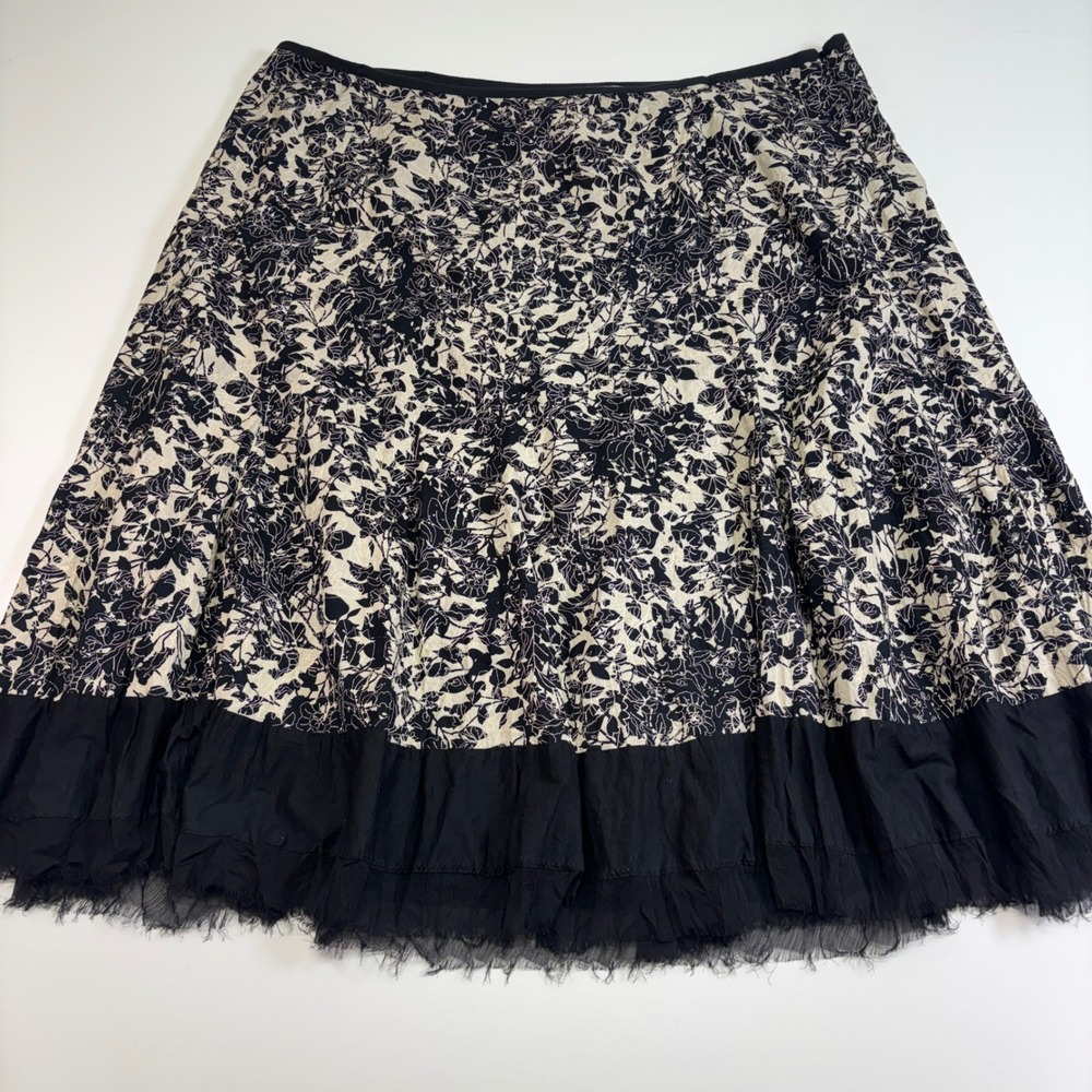 Nygard Collection 24 Black Ivory Floral Embroidered Ruffle Midi Skirt Boho